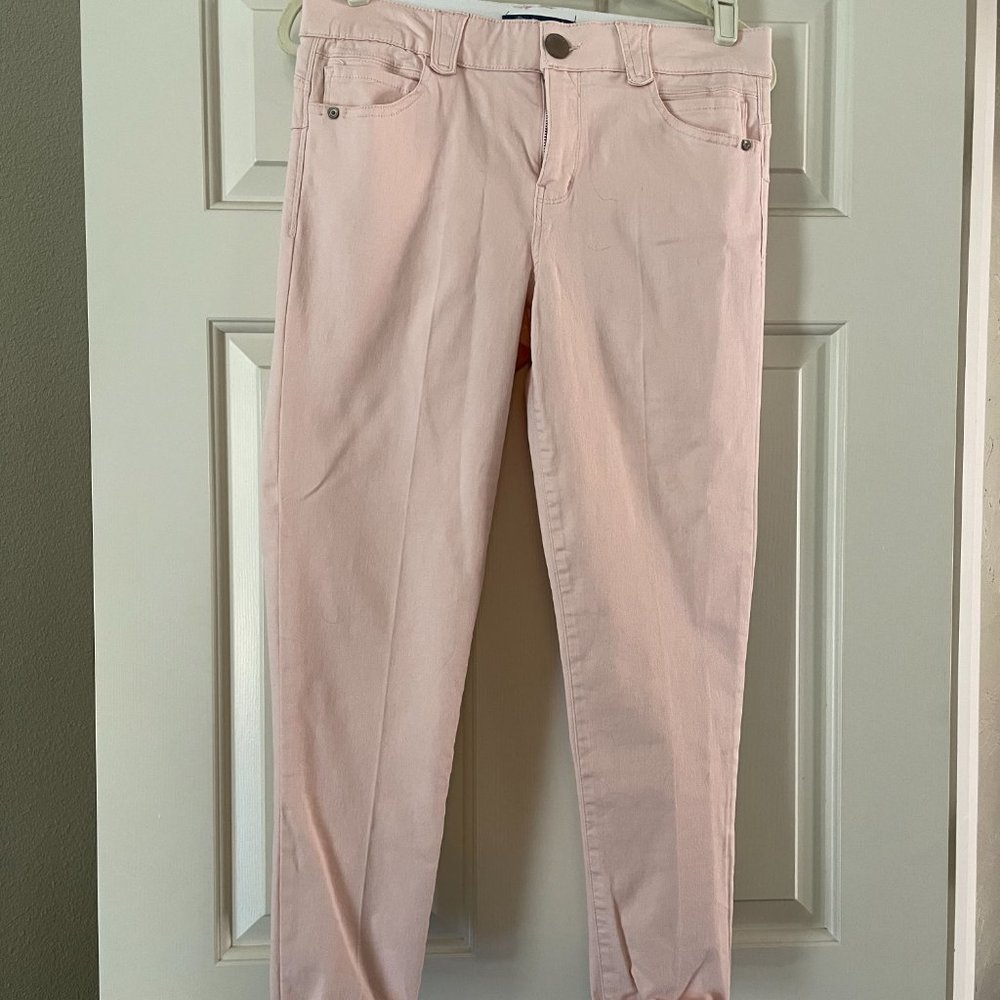 Blush colored cropped cuffed jeans